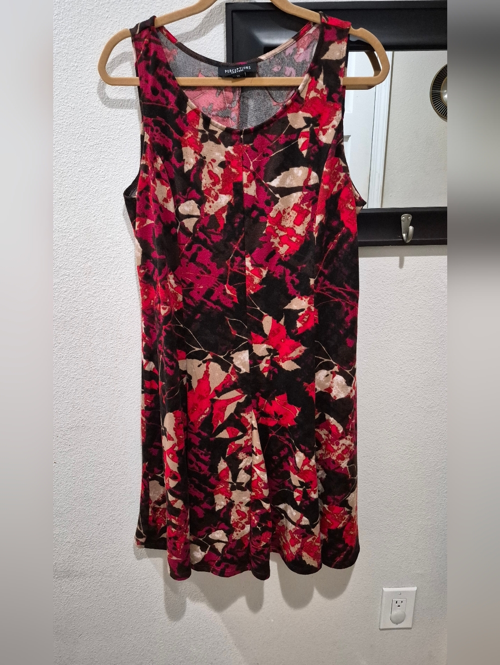 Perceptions New York Red Abstract Floral Sleeveless Fit & Flare Dress XL EUC